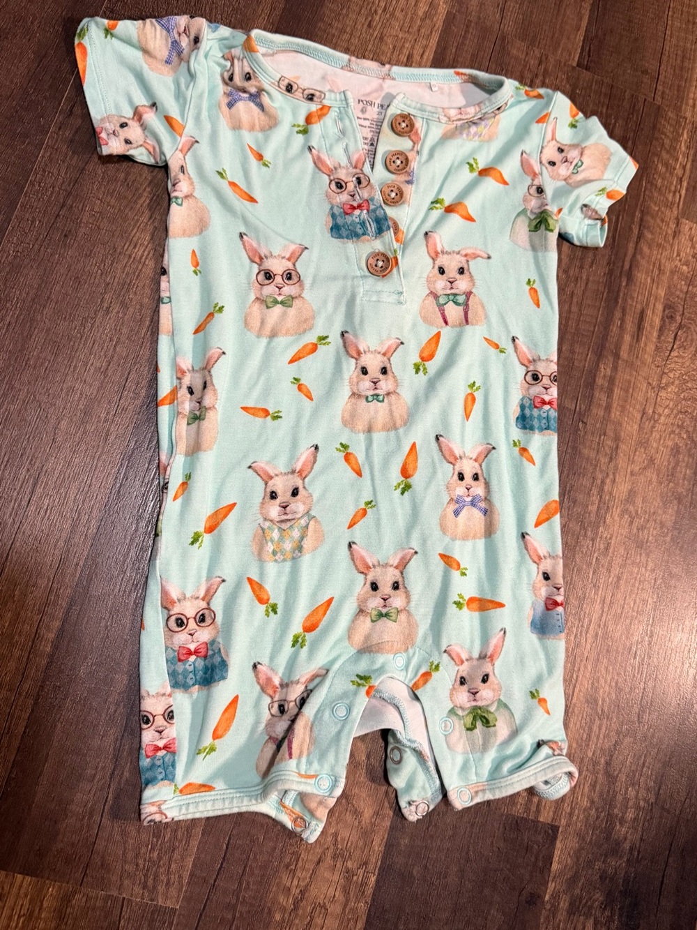 Posh Peanut Mint Bunny Print Short-Sleeve One-Piece